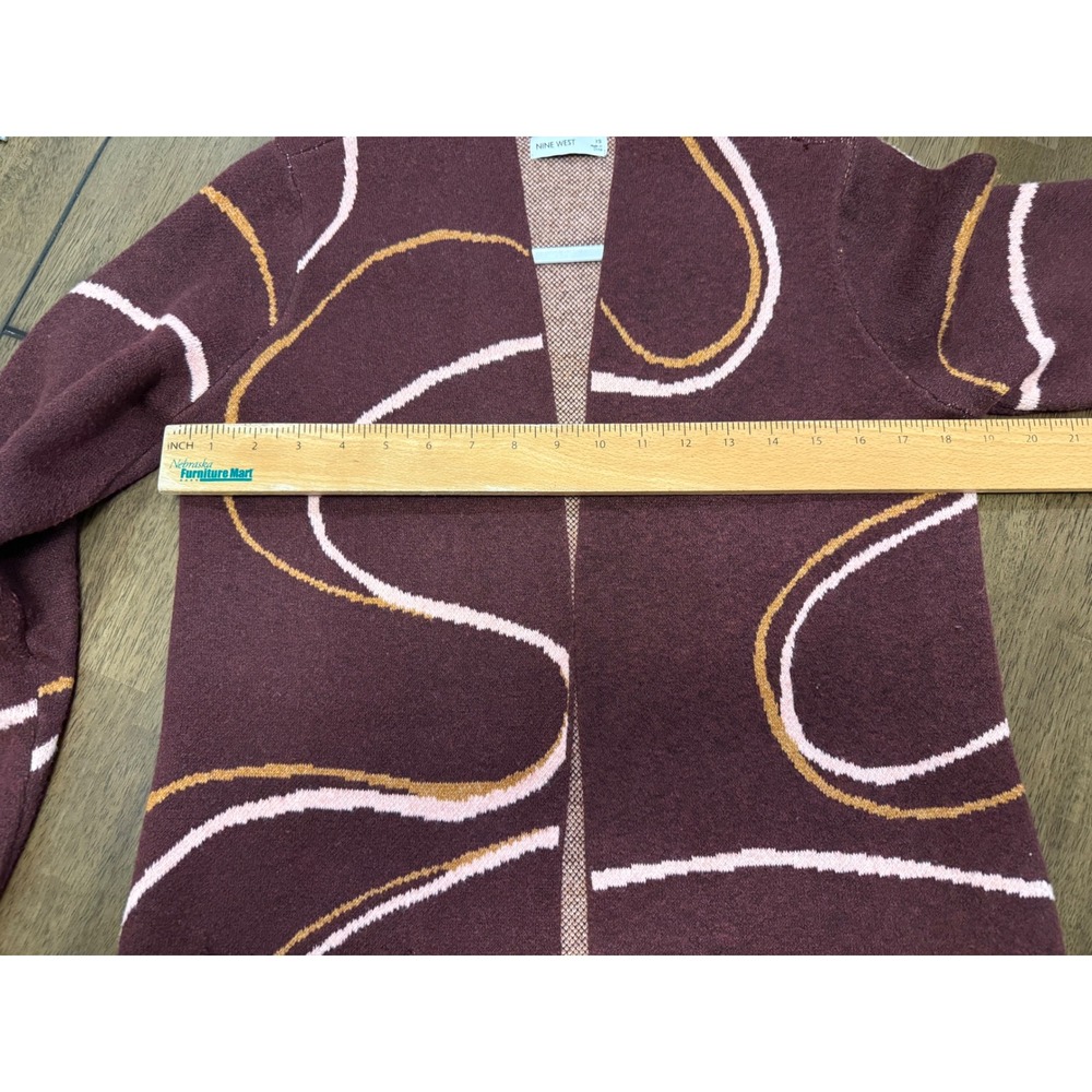 Nine West Womens Burgundy Abstract Swirl Open Front‎ Knit Cardigan Sweater XS - Picture 4 of 6